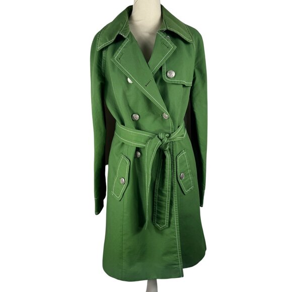 Ann Taylor Loft Green Double-Breasted Trench Coat Size Medium - Picture 1 of 12